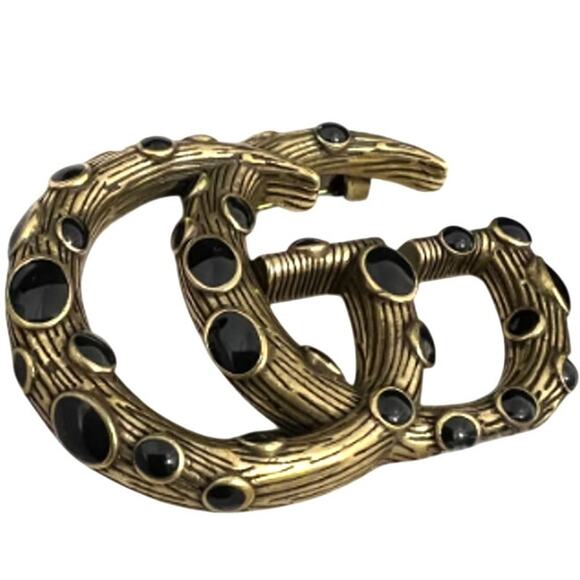 Gucci Deep Gold Onyx Black Spotted GG Brooch Pin (GGXX009) - Picture 2 of 6